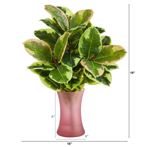 19” Rubber Leaf Artificial Plant in Rose Planter (Real Touch)