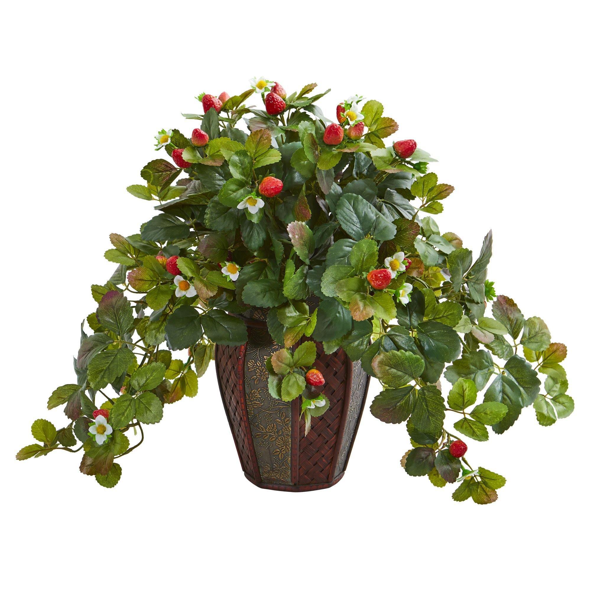 Strawberry Artificial Plant in Decorative Planter | Nearly Natural