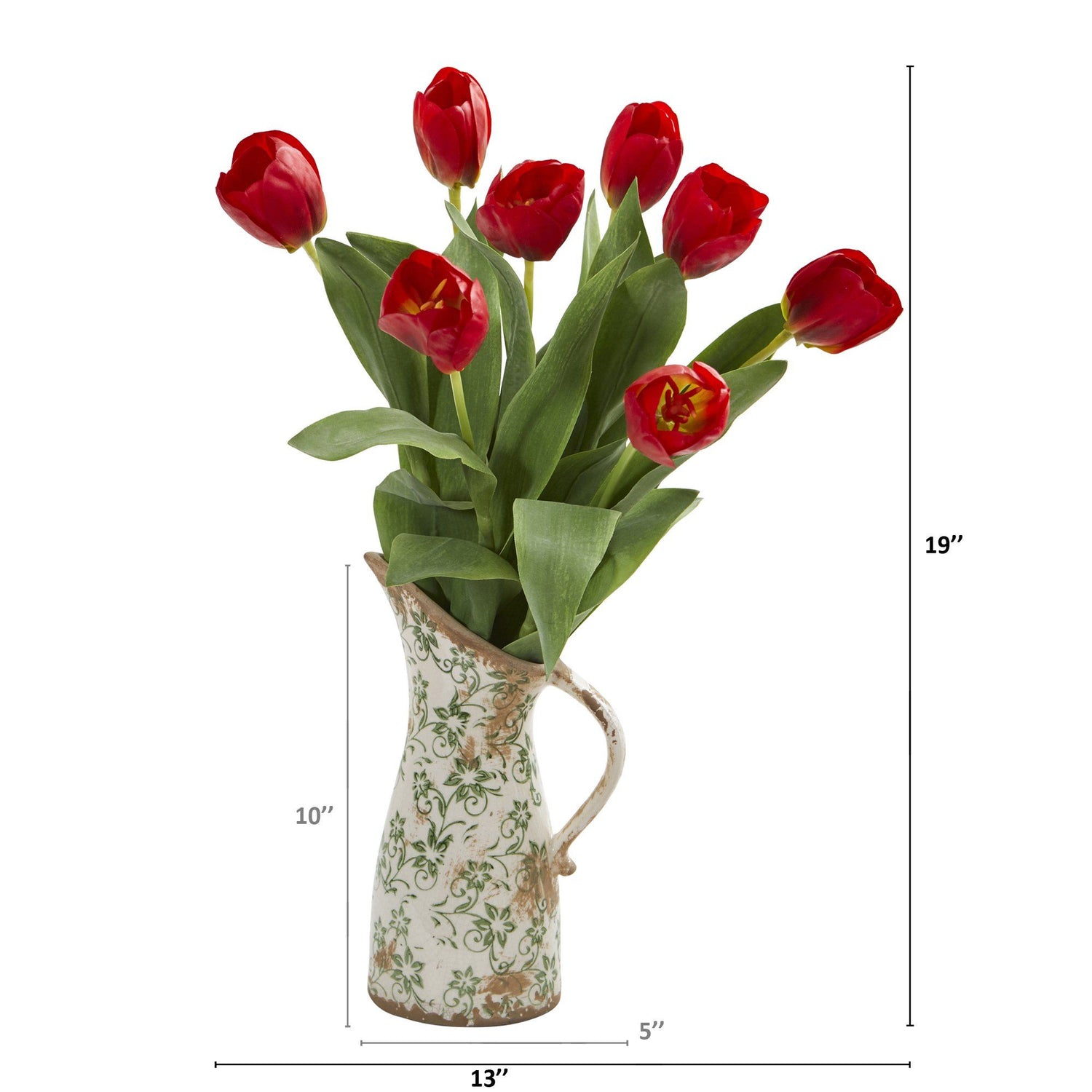 19” Tulip Artificial Arrangement in Floral Pitcher