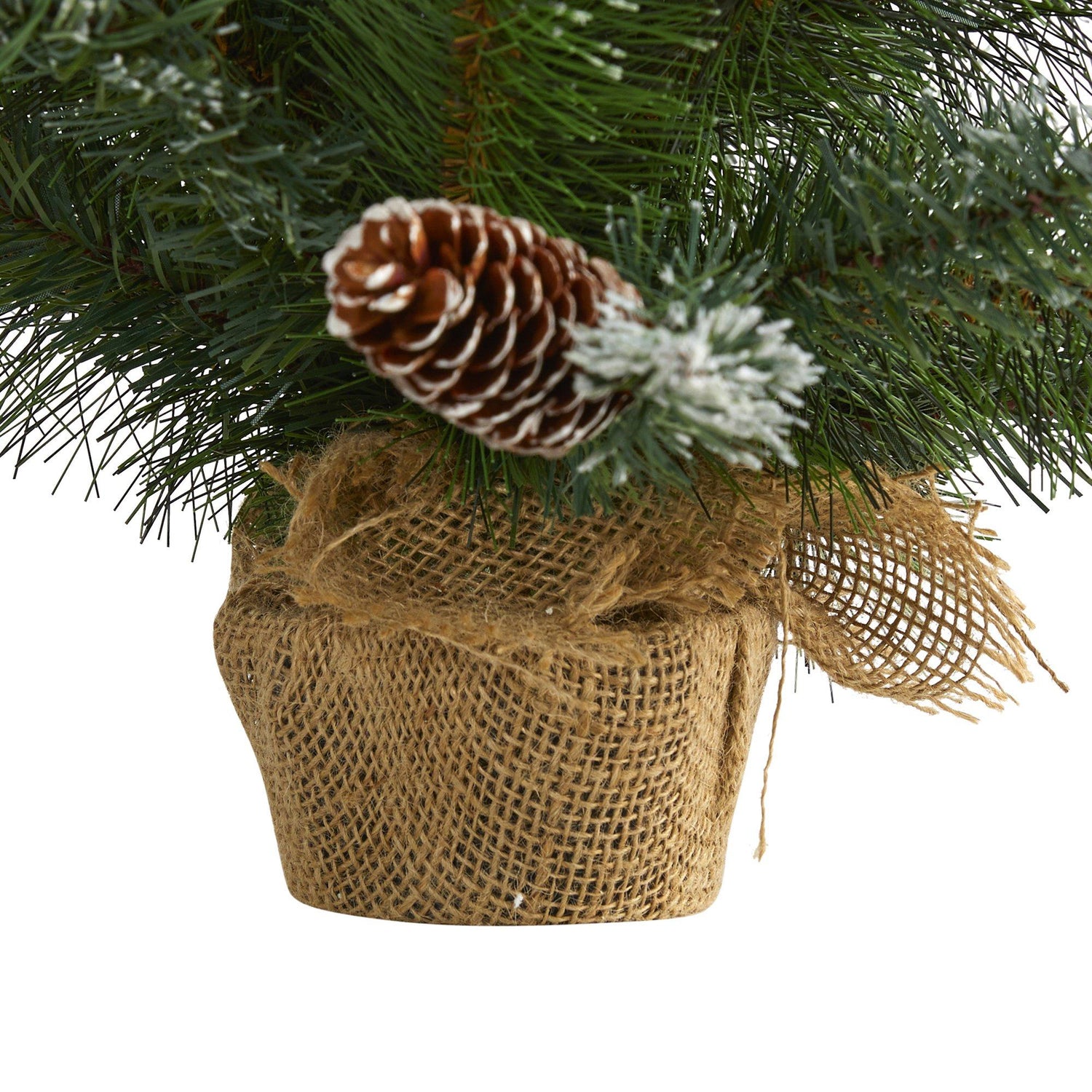 2’ Frosted Pine Artificial Christmas Tree with 35 Clear LED Lights, Pinecones and Burlap Base