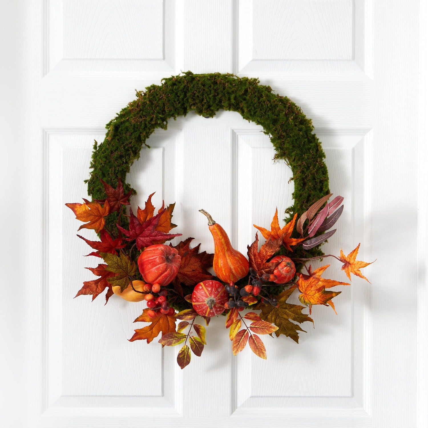 20” Autumn Pumpkin, Gourd and Fall Maple Leaf Artificial Wreath