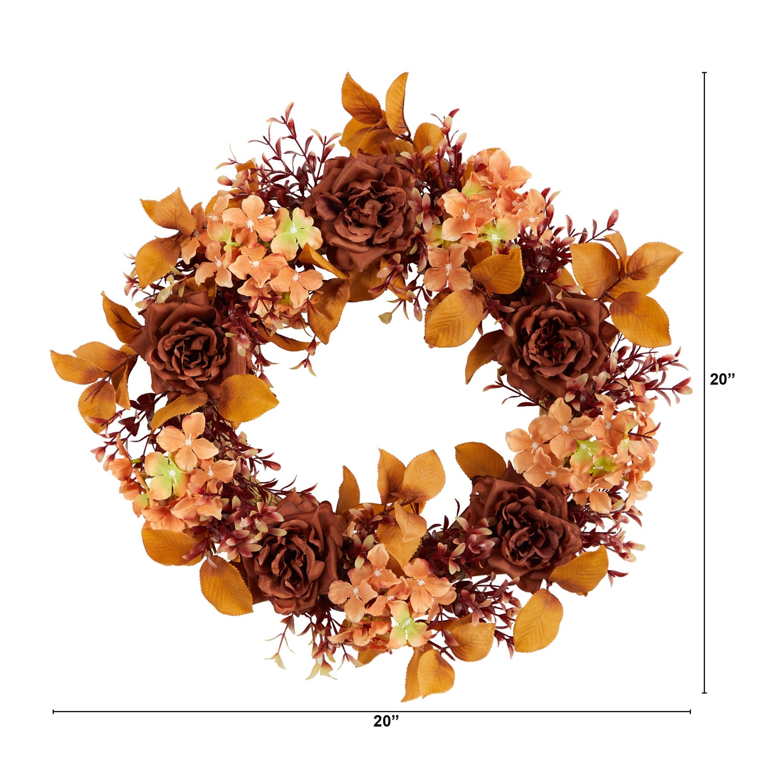 20” Autumn Rose and Hydrangea Fall Artificial Wreath