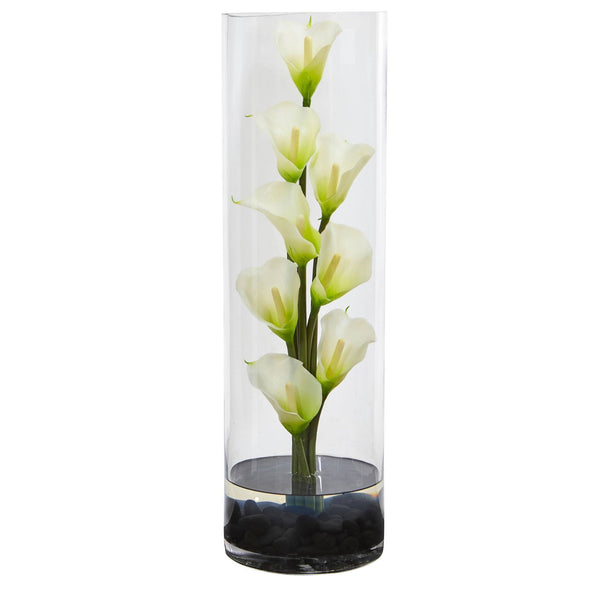 20” Calla Lily Artificial Arrangement in Cylinder Glass