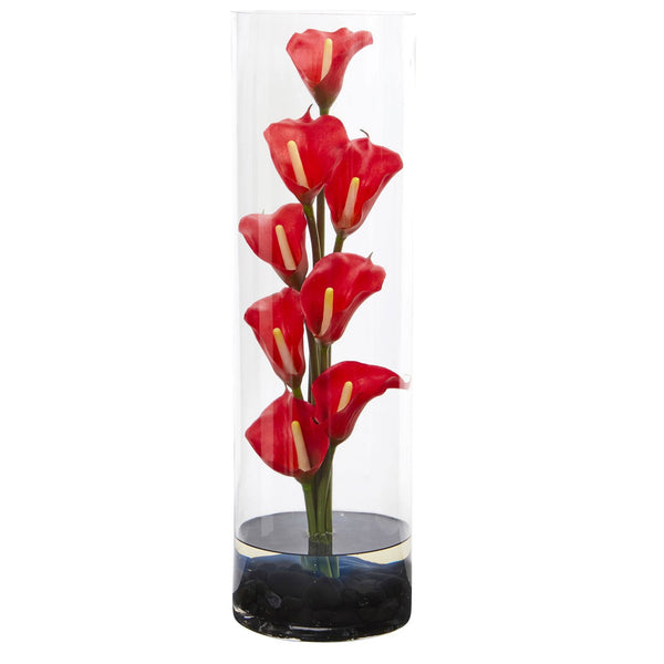 20” Calla Lily Artificial Arrangement in Cylinder Glass