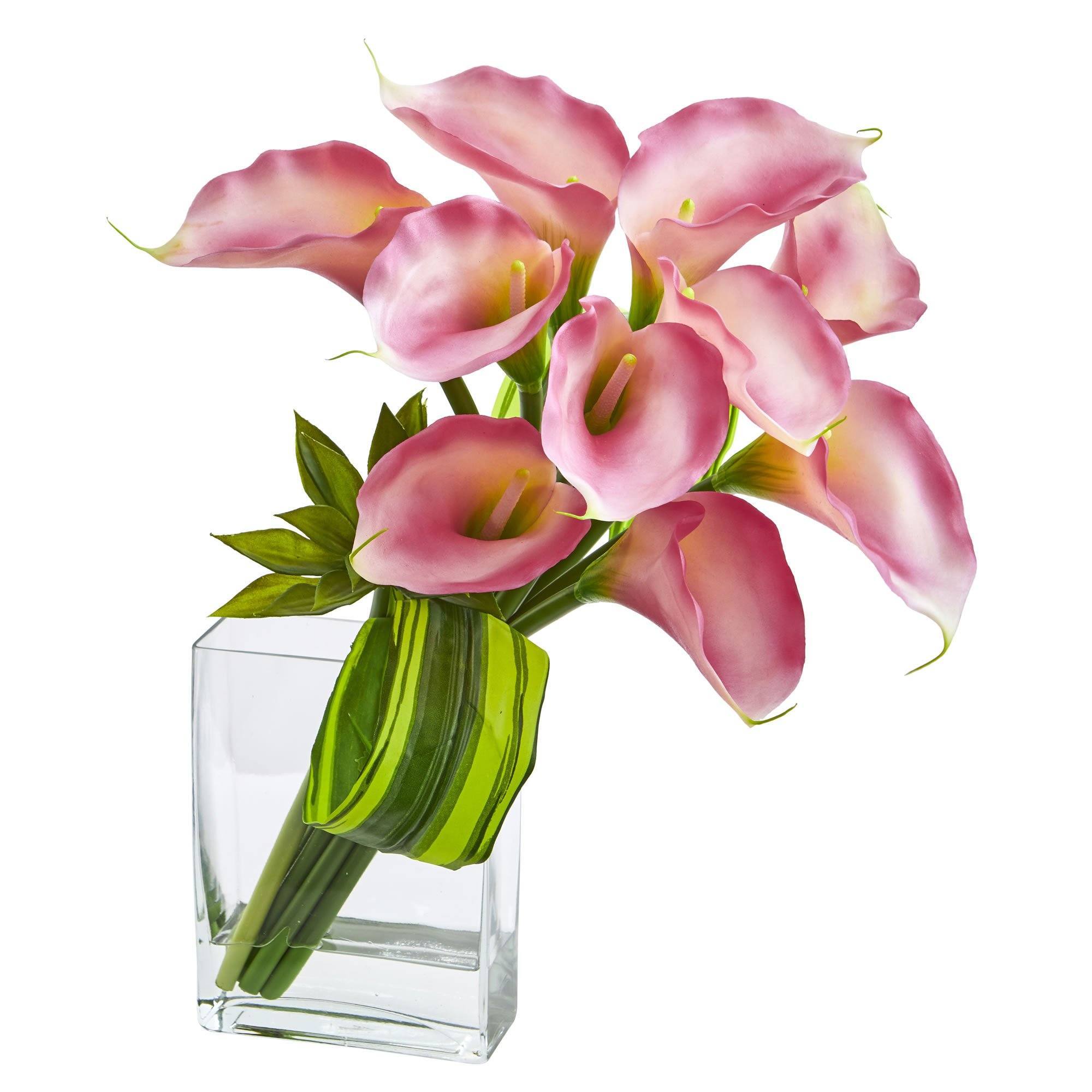 nearly natural mini calla lily silk flower arrangement 20'' Calla Lily & Succulent Bouquet Artificial Arrangement 1541 Nearly  Natural