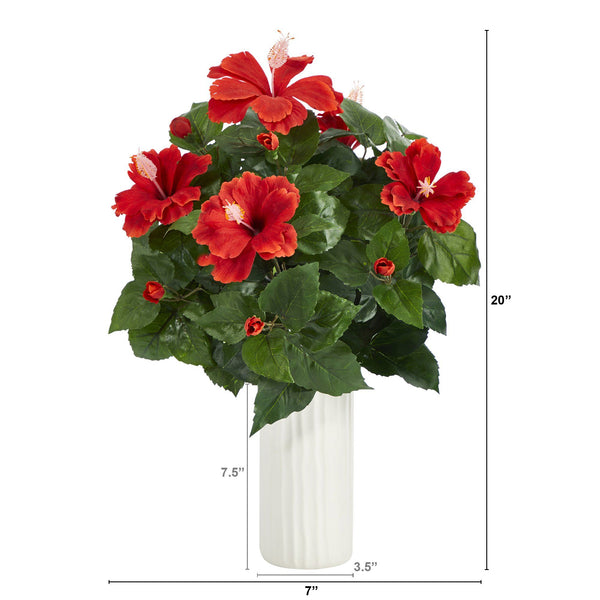 20” Hibiscus Artificial Plant Artificial Plant in White Planter