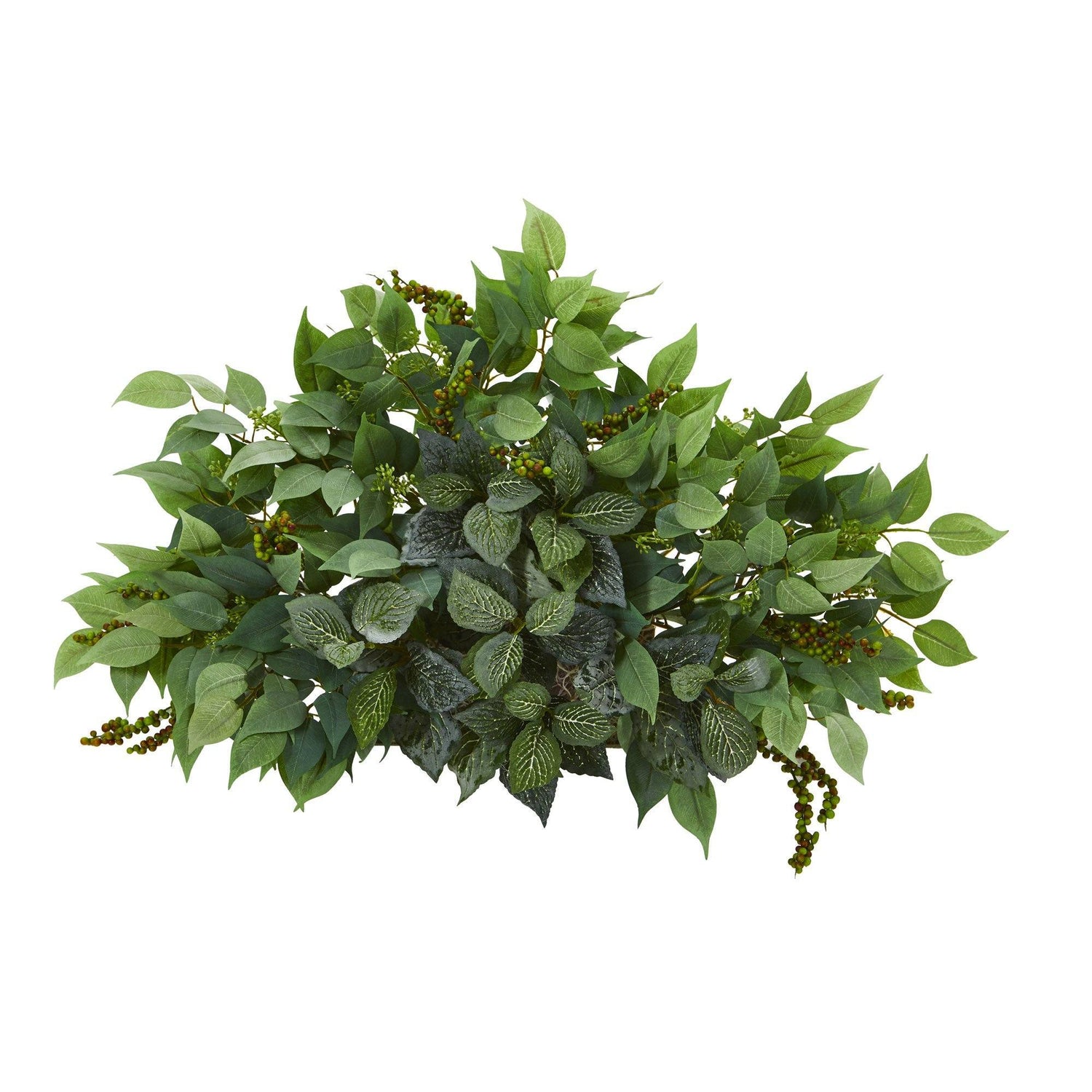 20” Mixed Ficus and Fittonia Artificial Ledge Plant