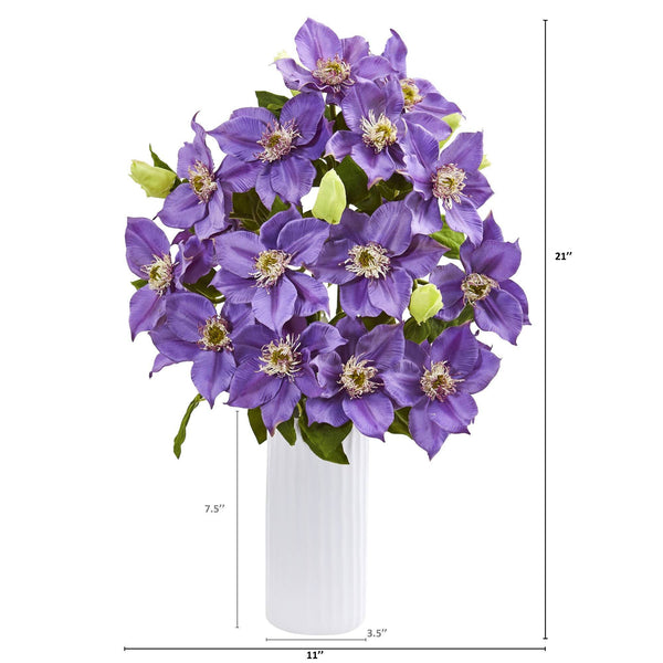 21” Anemone Artificial Arrangement in White Vase