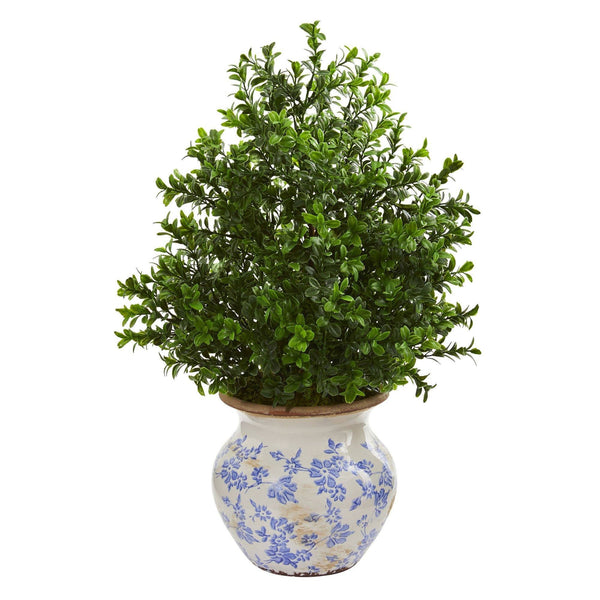 21” Boxwood Artificial Plant in Decorative Vase (Indoor/Outdoor)