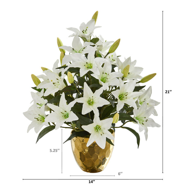 21” Lily Artificial Arrangement in Designer Gold Bowl