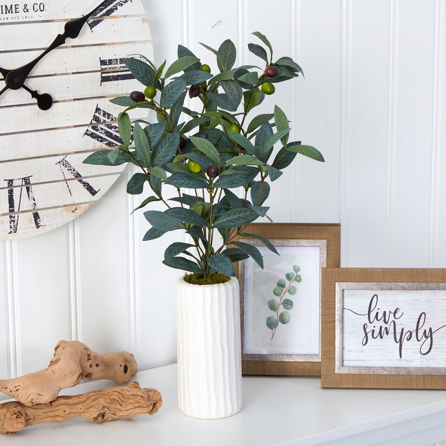 21” Olive Artificial Plant in White Planter
