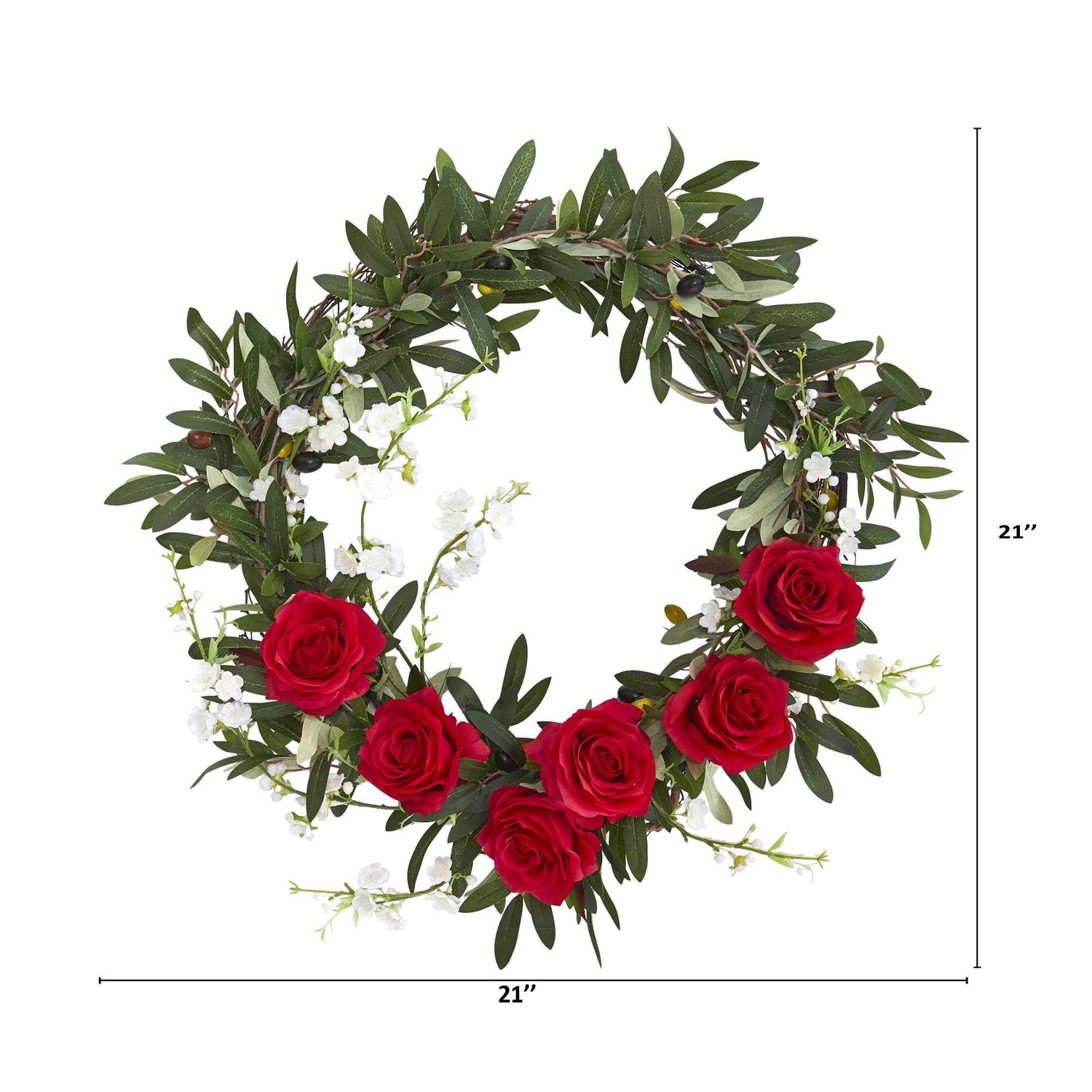 21” Olive, Rose and Cherry Blossom Artificial Wreath