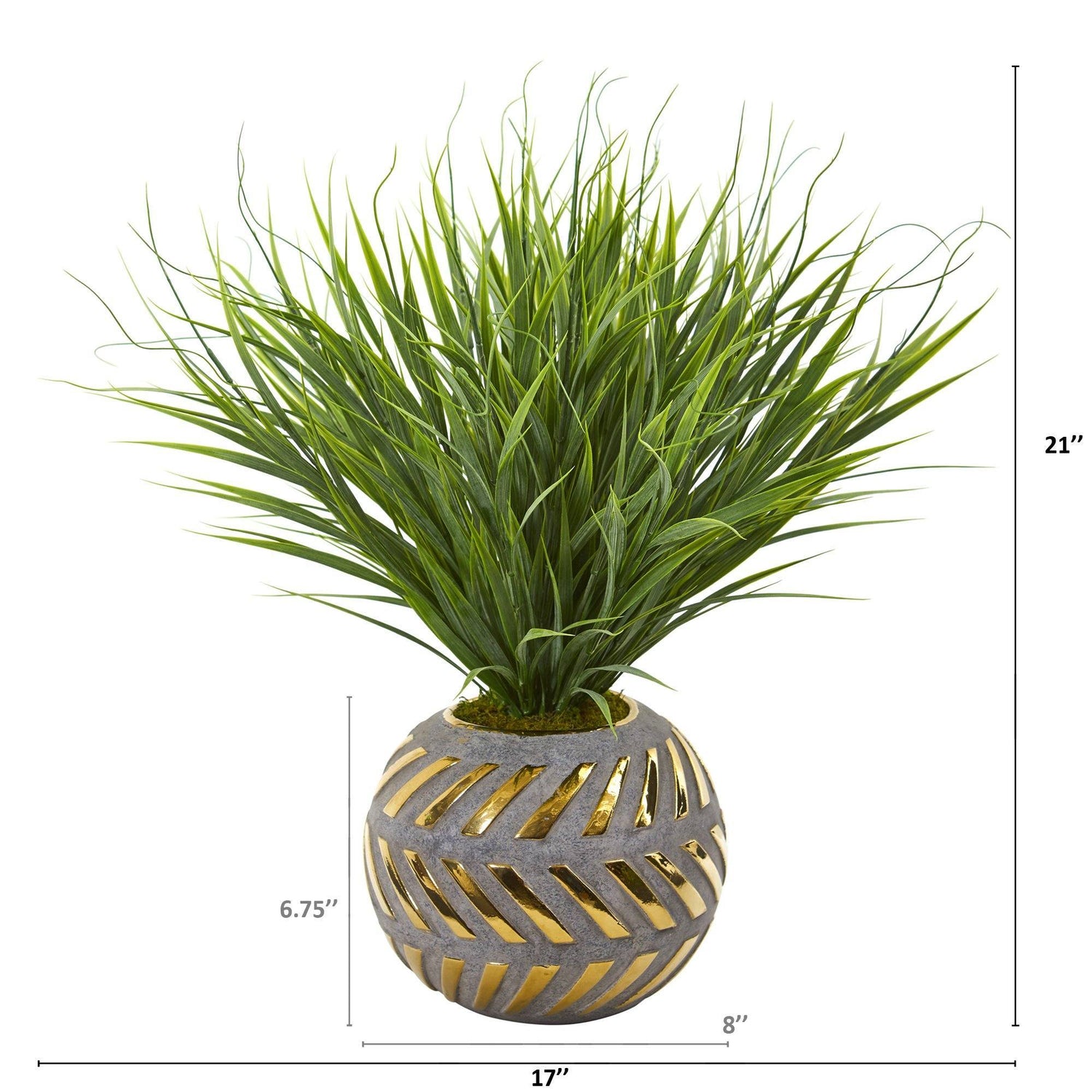 21” Vanilla Grass Artificial Plant in Stoneware Planter with Gold Trimming