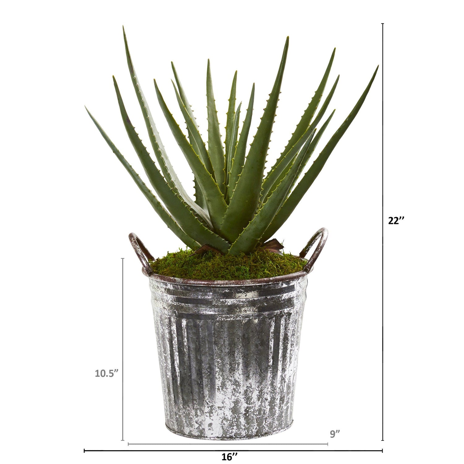22” Aloe Artificial Plant in Vintage Metal Pail