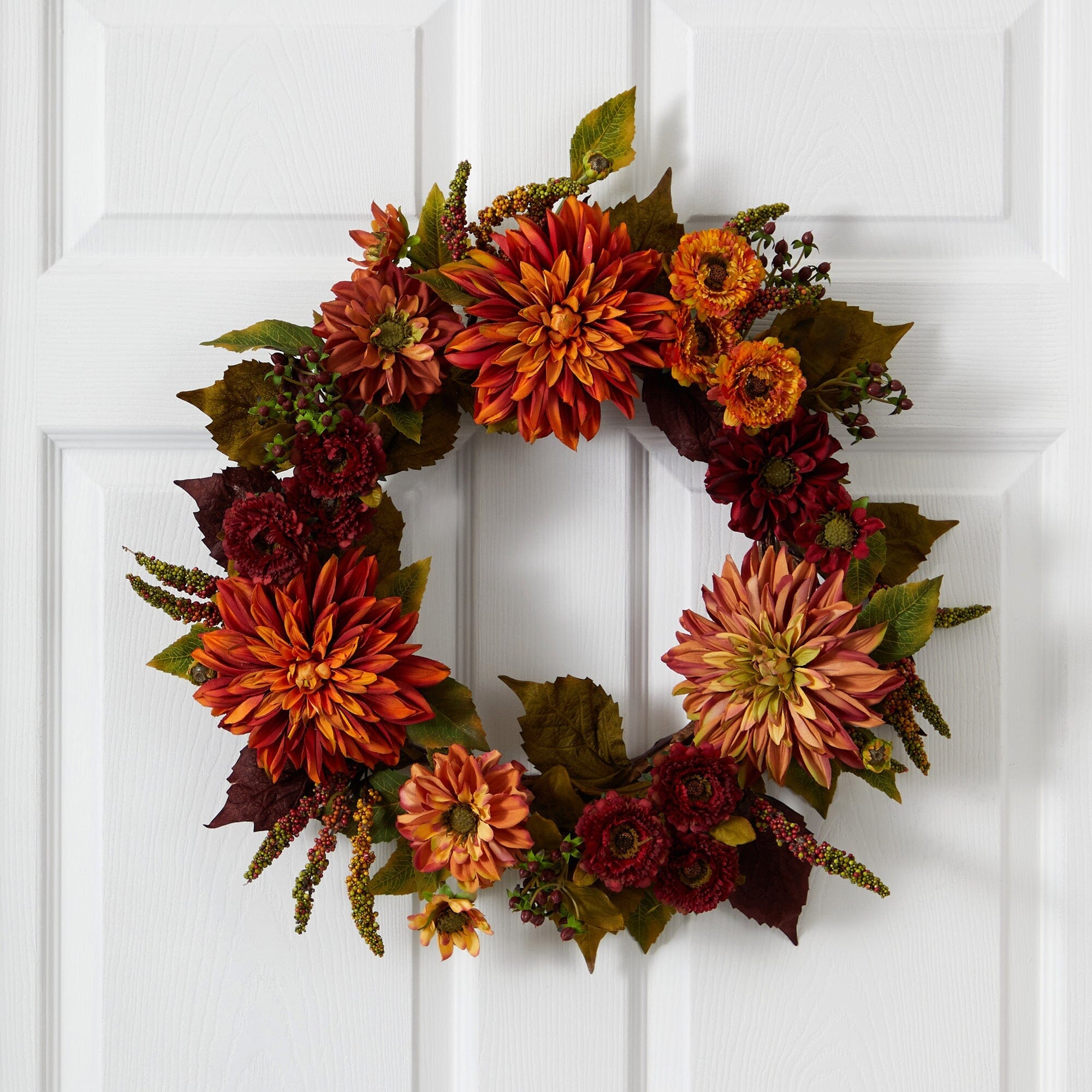 22” Dahlia & Mum Wreath - Autumn Beauty | Nearly Natural