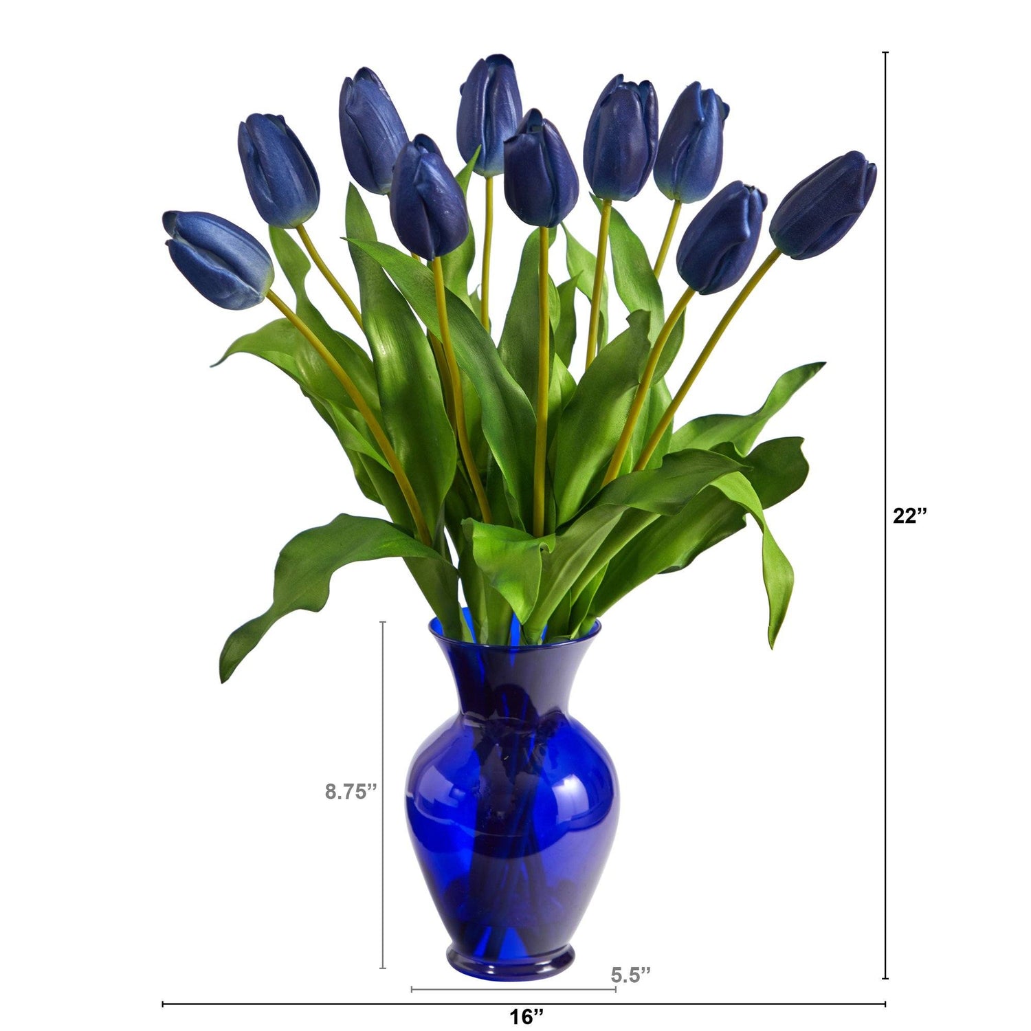 22” Dutch Tulip Artificial Arrangement in Blue Colored Vase