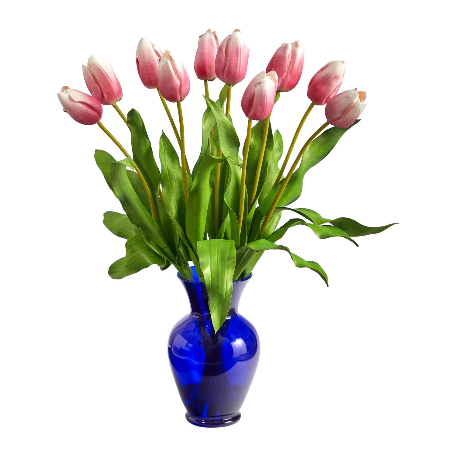 22” Dutch Tulip Artificial Arrangement in Blue Colored Vase