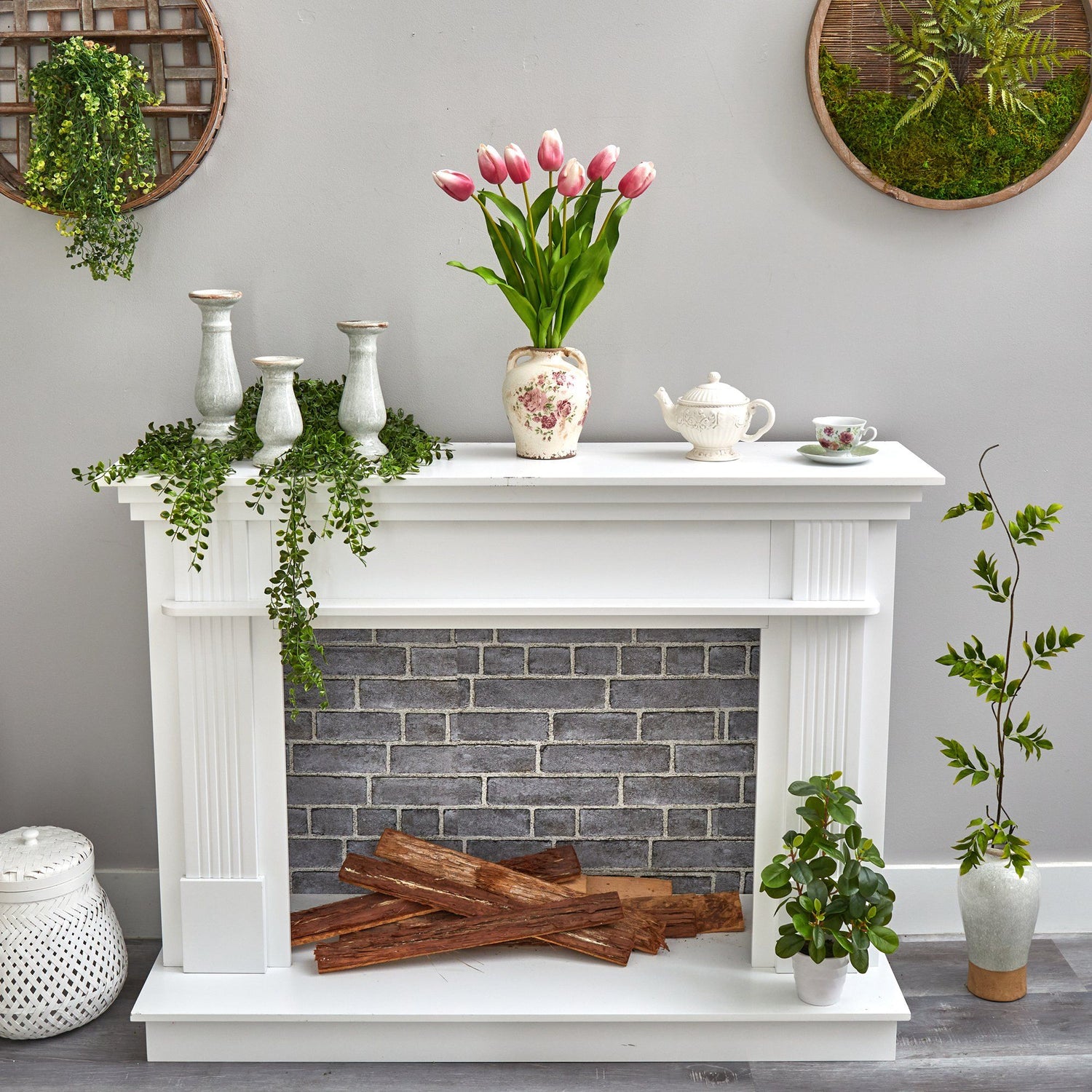 22” Dutch Tulip Artificial Arrangement in Flower Print Jar