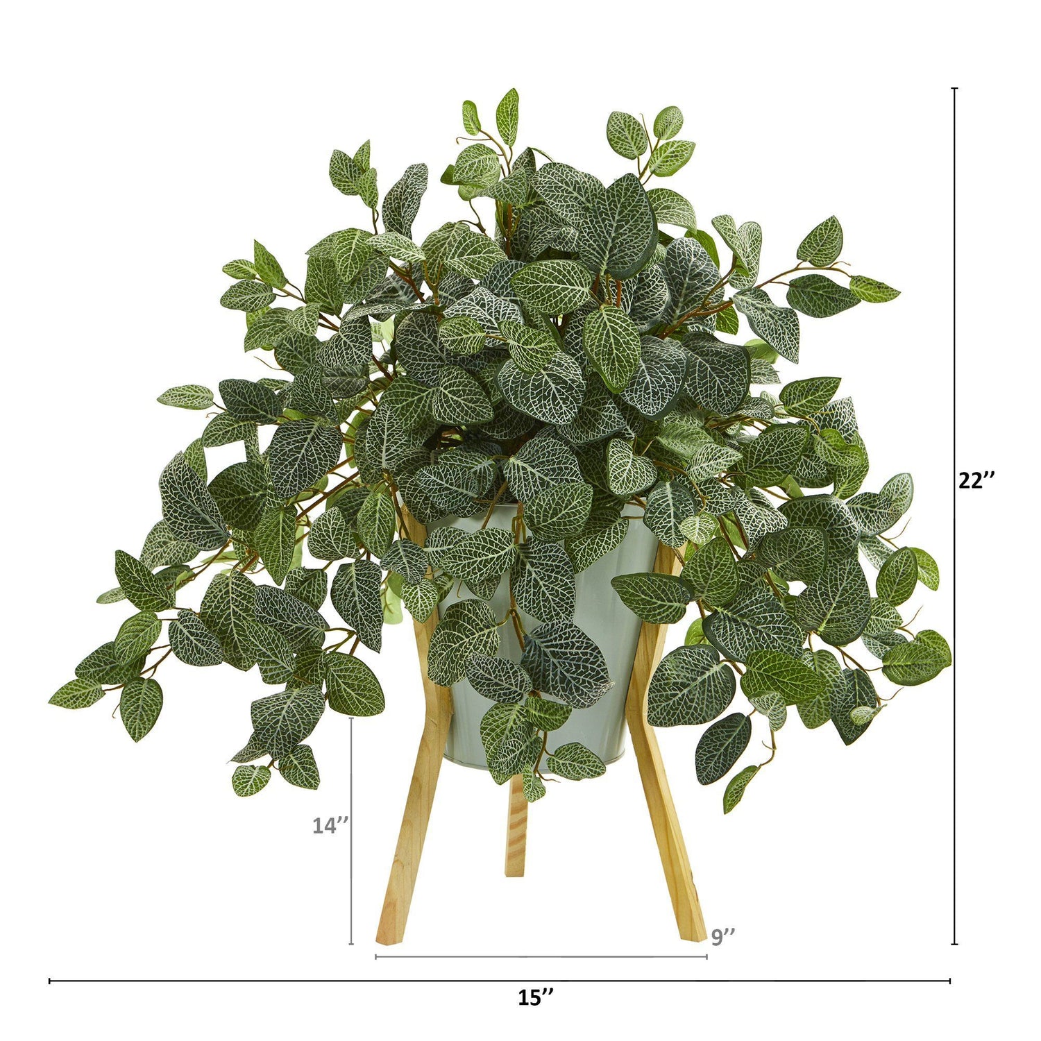 22” Fittonia Artificial Plant in Green Planter with Wooden Legs