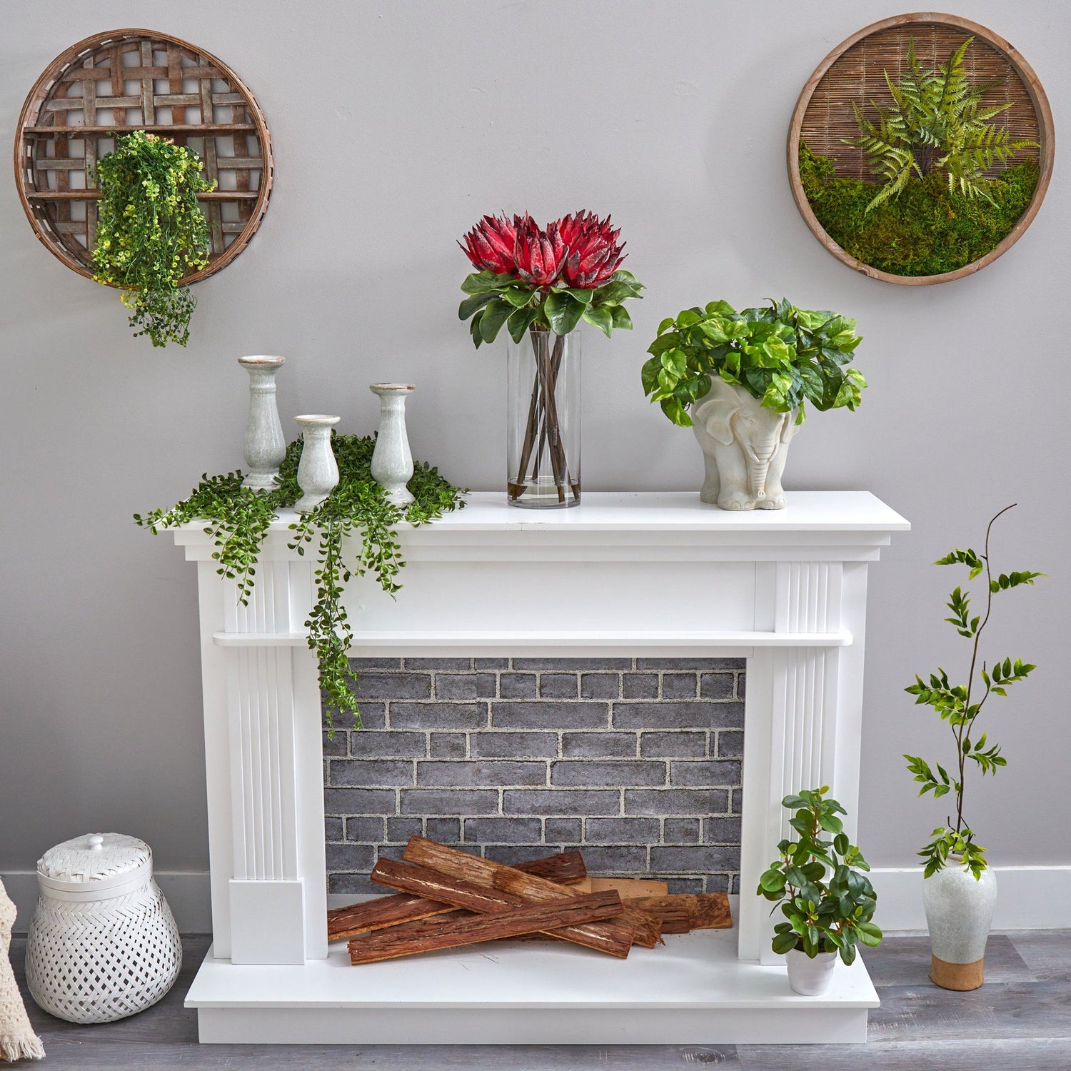 22” King Protea Artificial Arrangement in Glass Vase