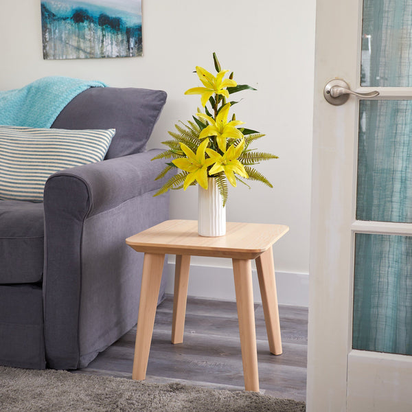 22” Lily and Fern Artificial Arrangement in White Vase