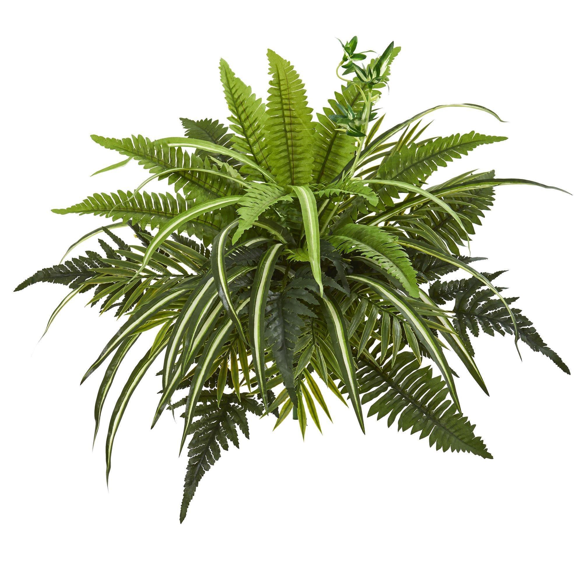 Nearly Natural 22in. Mixed Greens and Fern Artificial Bush Plant (Set of 3)