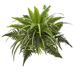 22” Mixed Greens and Fern Artificial Bush Plant (Set of 3)