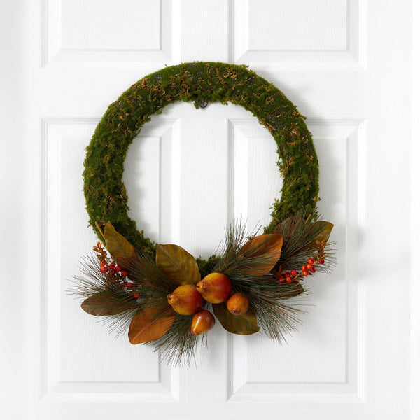 22” Pear, Magnolia and Moss Artificial Wreath