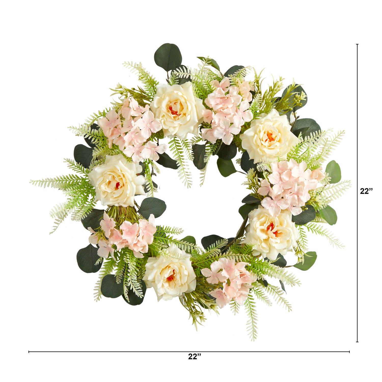 22” Rose and Hydrangea Artificial Wreath
