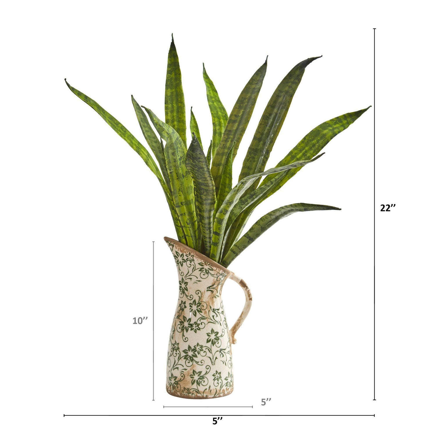 22” Sansevieria Artificial Plant in Floral Pitcher