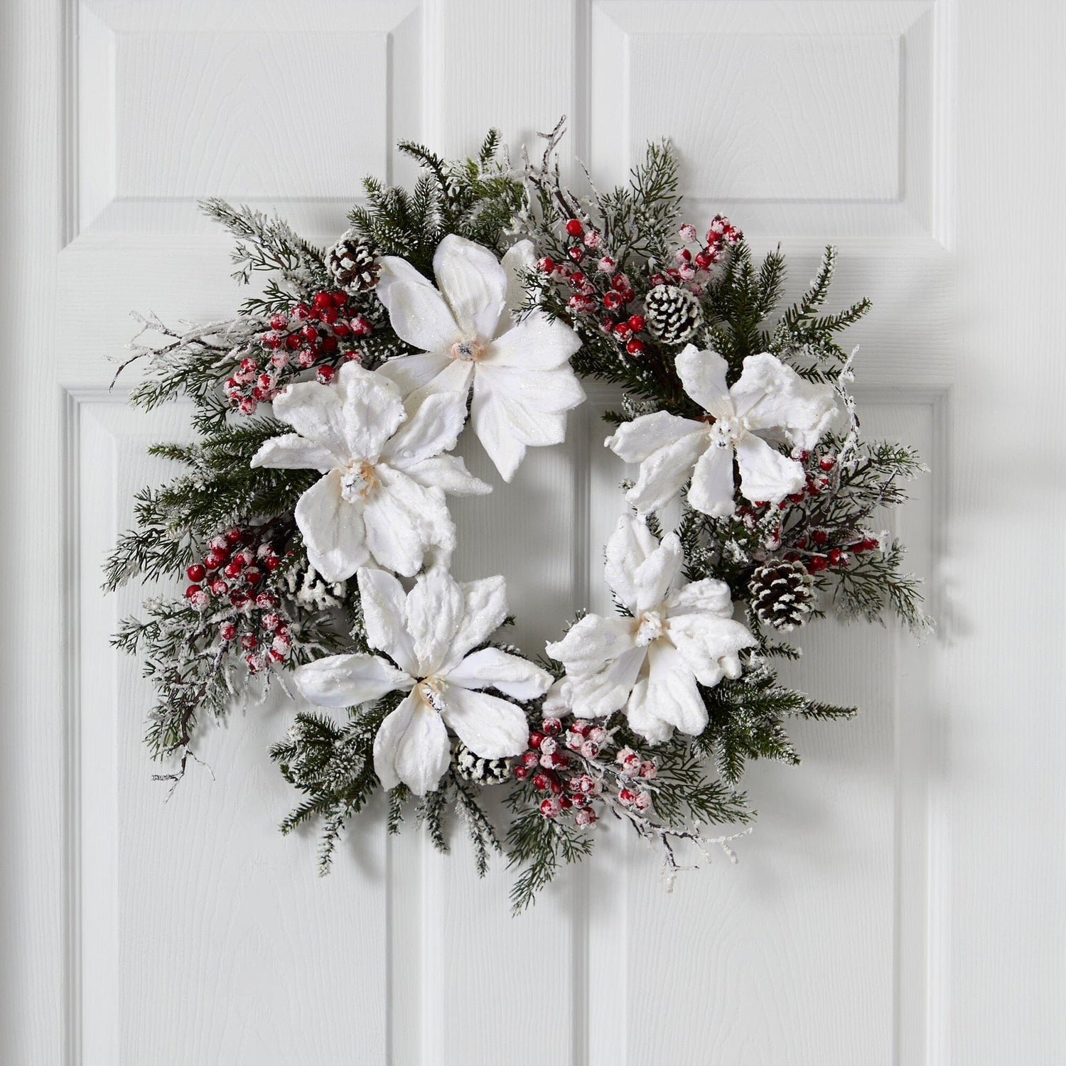 22” Snowed Magnolia & Berry Wreath