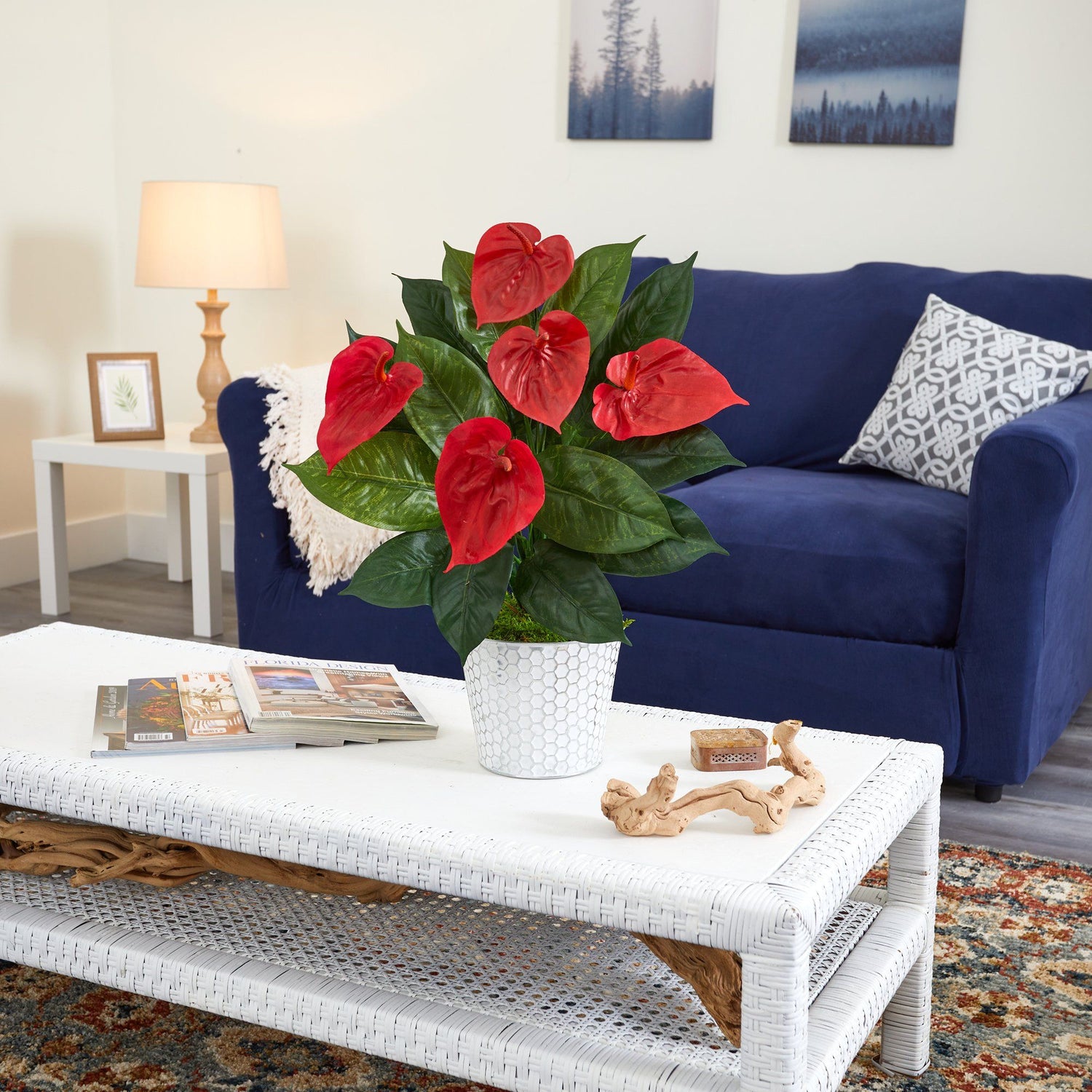23” Anthurium Artificial Plant in Embossed White Planter