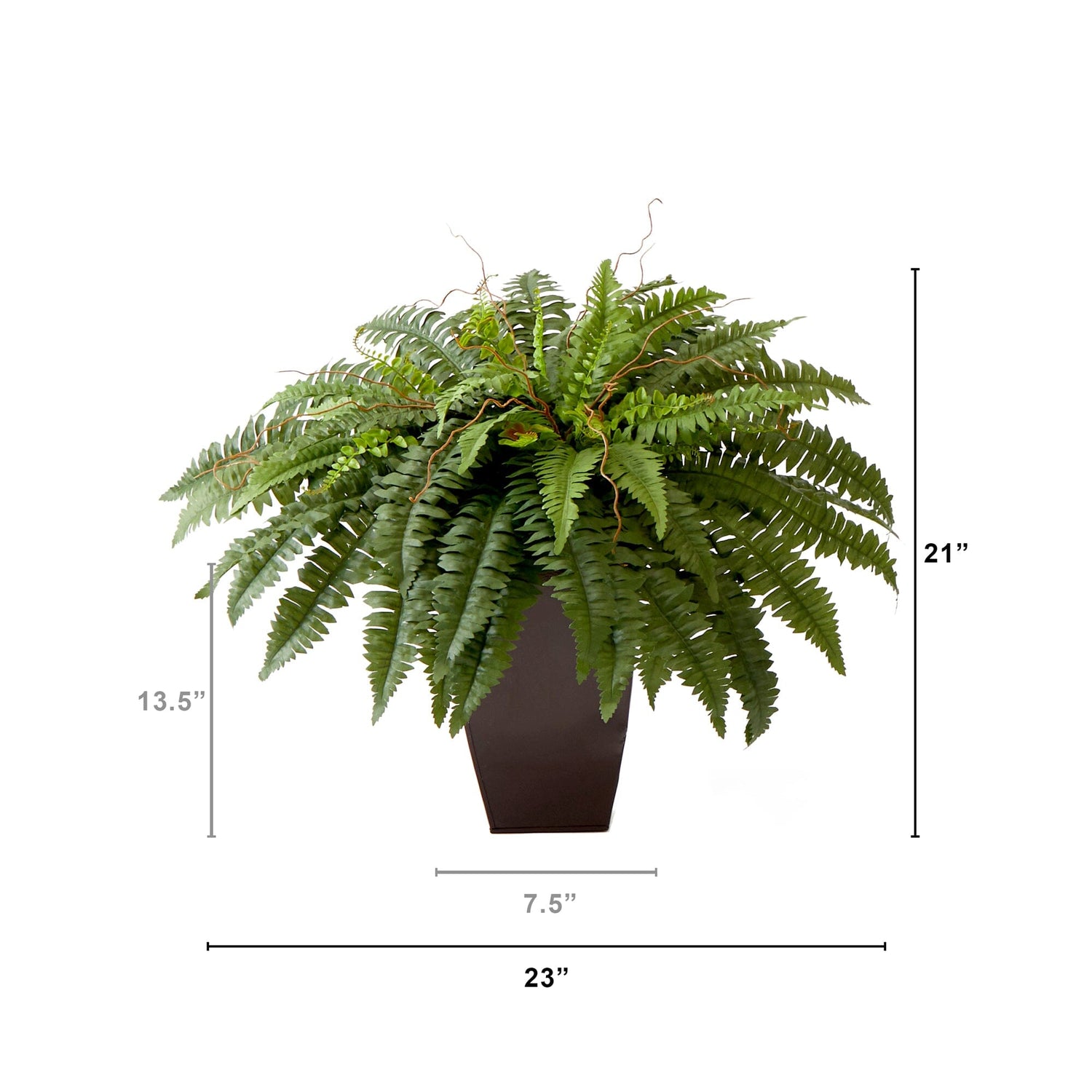 23” Artificial Boston Fern Plant with Tapered Bronze Square Metal Planter DIY KIT