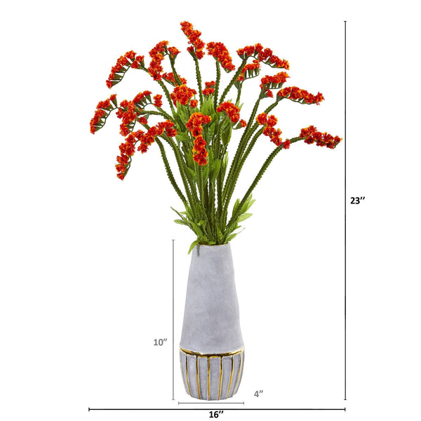 23” Baby Breath Arrangement in Oval Vase with Gold Trimming