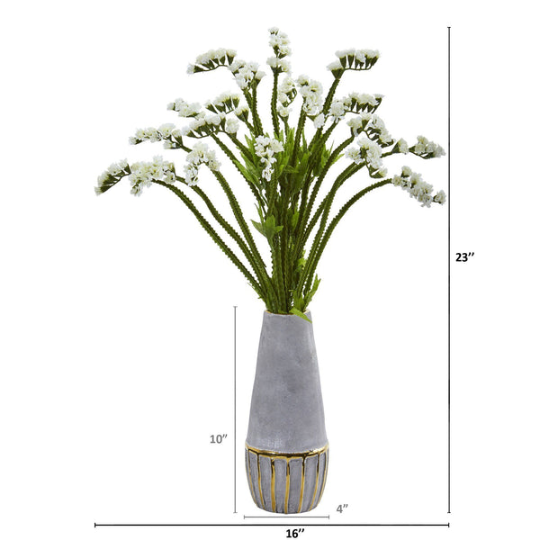 23” Baby Breath Arrangement in Oval Vase with Gold Trimming