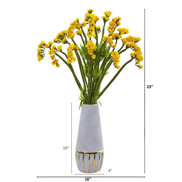 23” Baby Breath Arrangement in Oval Vase with Gold Trimming