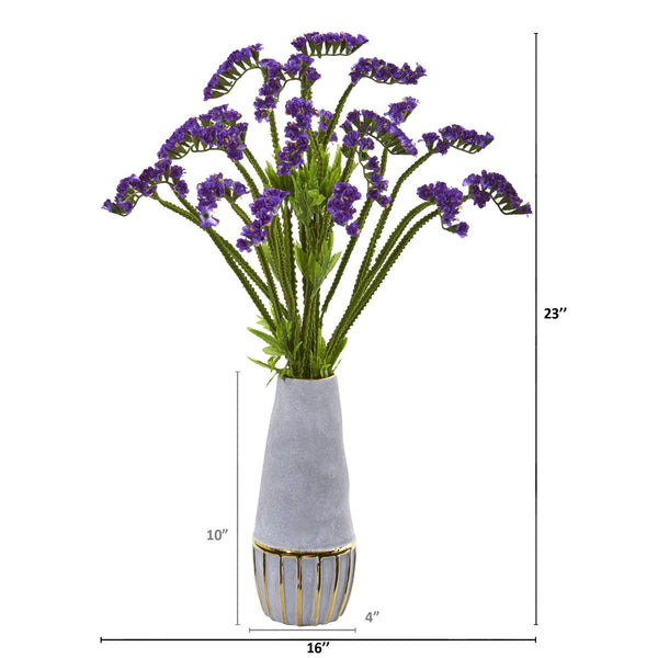 23” Baby Breath Arrangement in Oval Vase with Gold Trimming