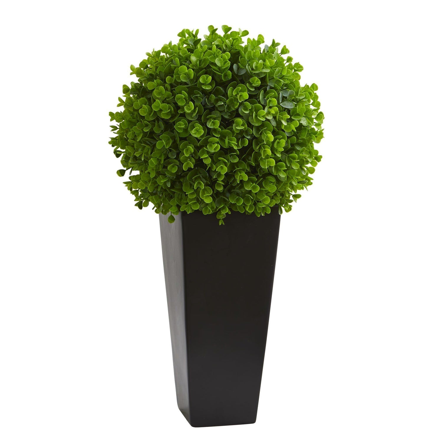 23” Eucalyptus Artificial Ball in Black Tower Planter