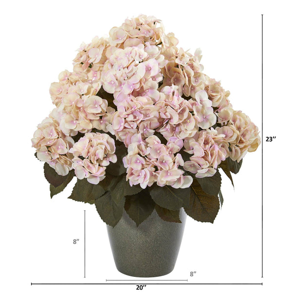 23” Fall Hydrangea Artificial Plant in Green Planter