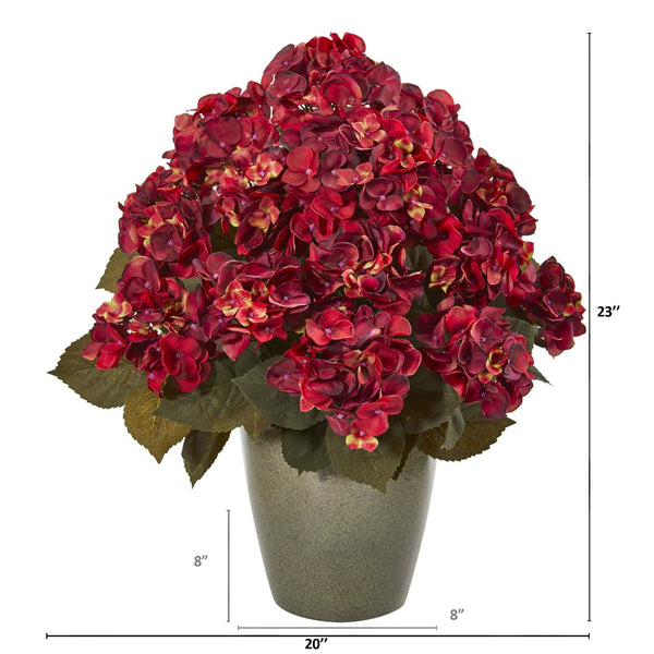 23” Fall Hydrangea Artificial Plant in Green Planter