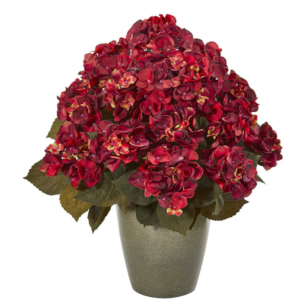 23” Fall Hydrangea Artificial Plant in Green Planter