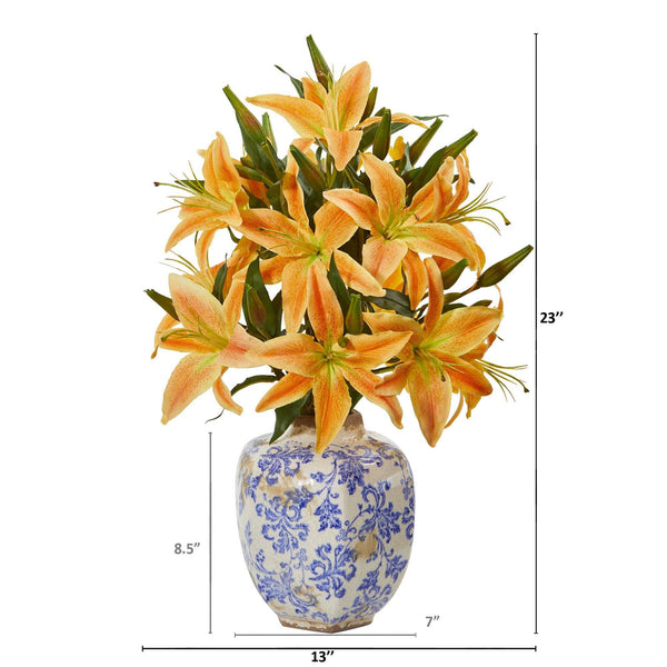 23” Lily Artificial Arrangement in Decorative Vase