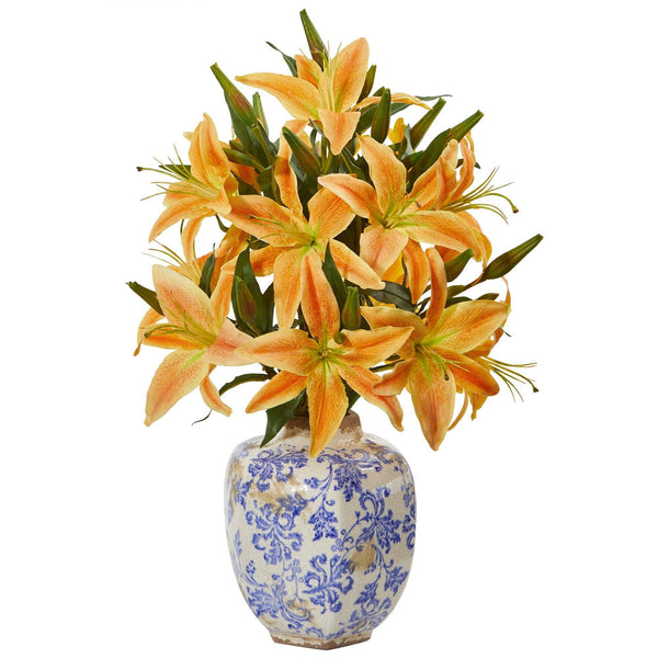 23” Lily Artificial Arrangement in Decorative Vase