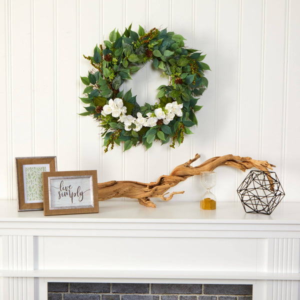 23” Mixed Greens and Begonia Artificial Wreath