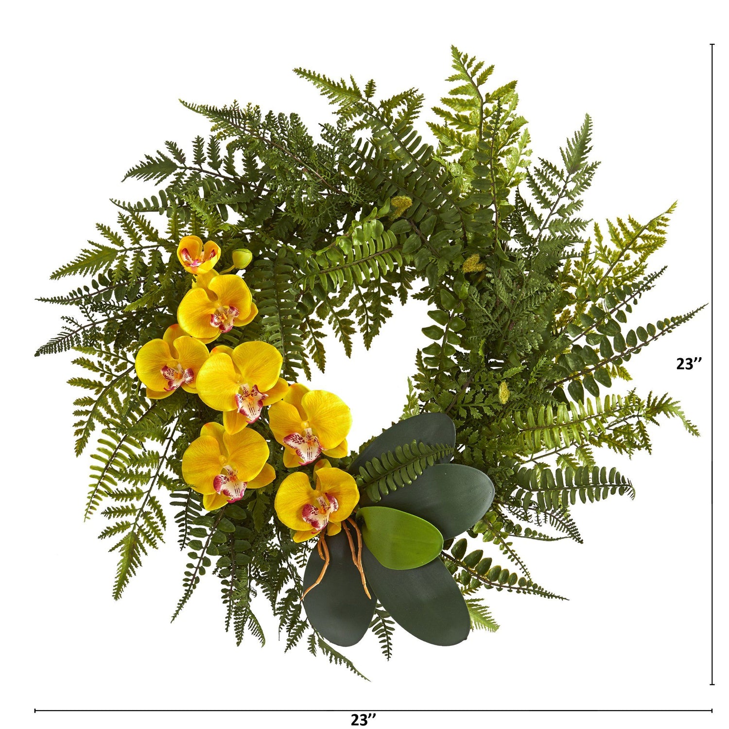 23” Mixed Greens and Phalaenopsis Orchid Artificial Wreath