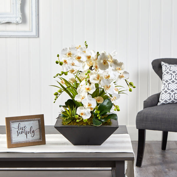 23” Phalaenopsis Orchid and Succulent Artificial Arrangement in Vase