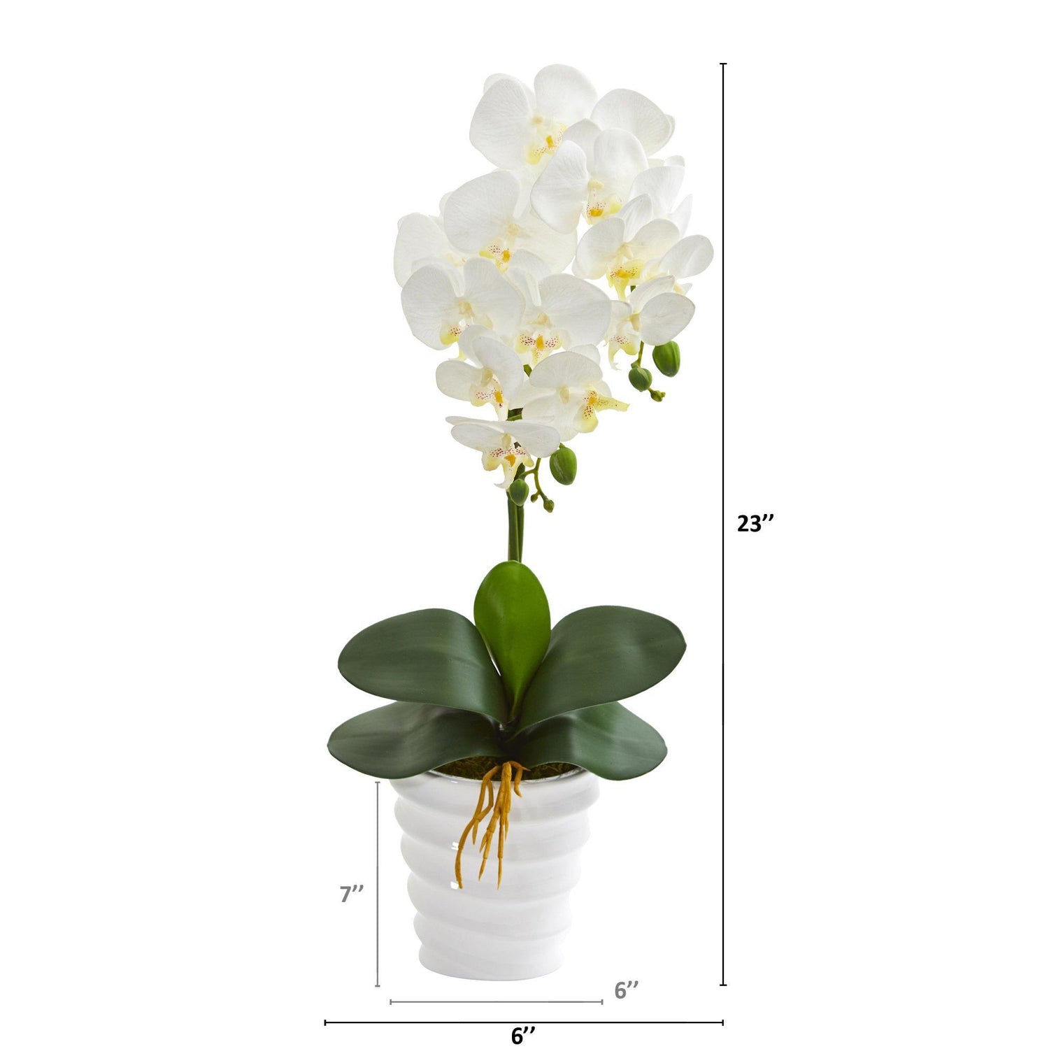 23” Phalaenopsis Orchid Artificial Arrangement in Swirl White Vase