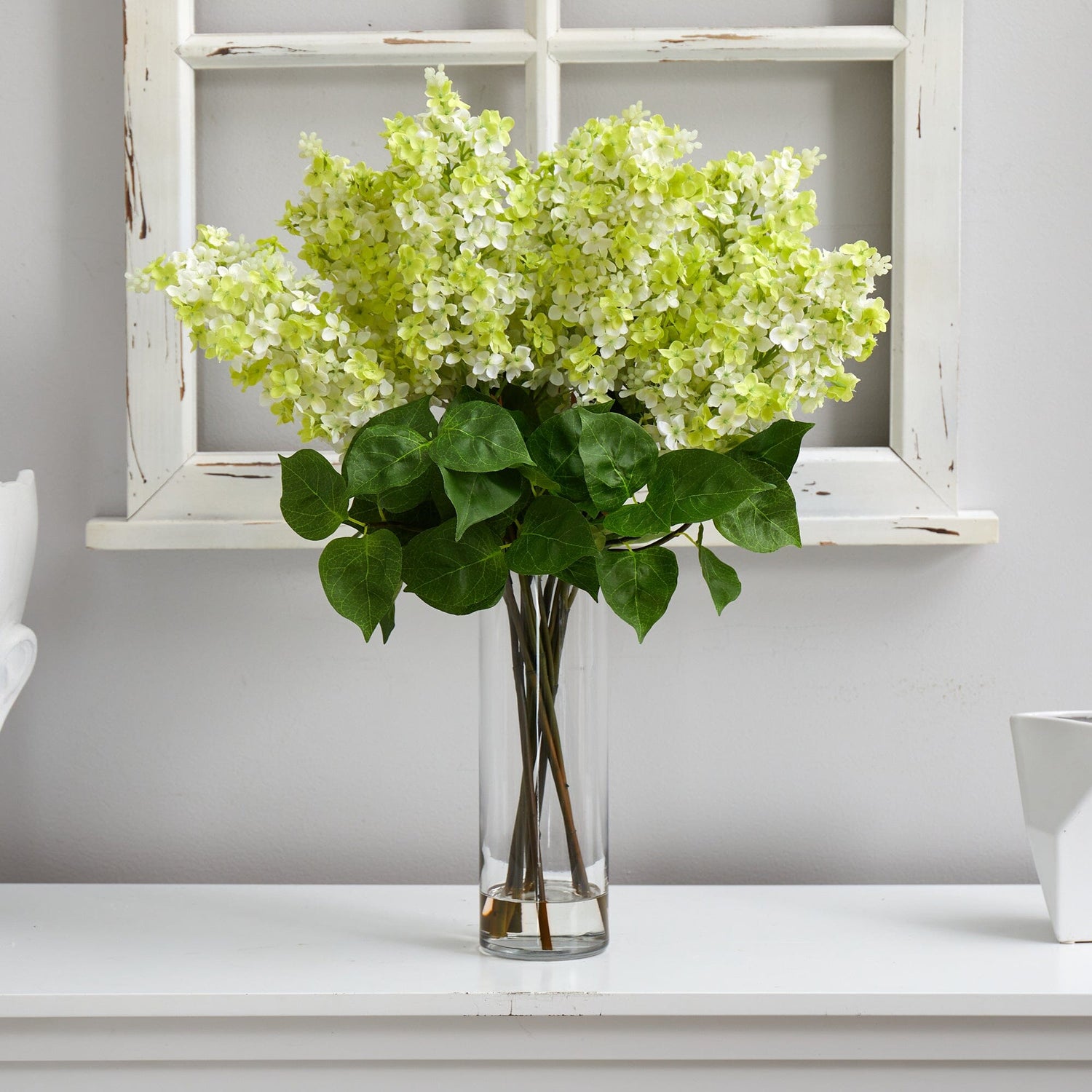 24” Artificial Lilac  Arrangement with  Cylinder Glass Vase