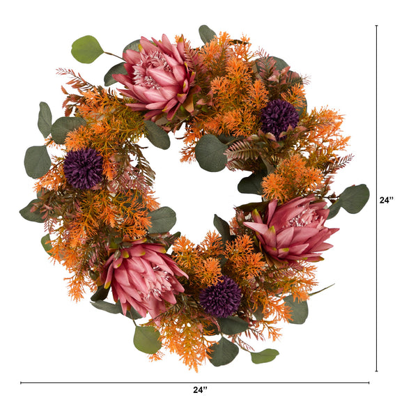 24” Autumn Protea Artificial Wreath