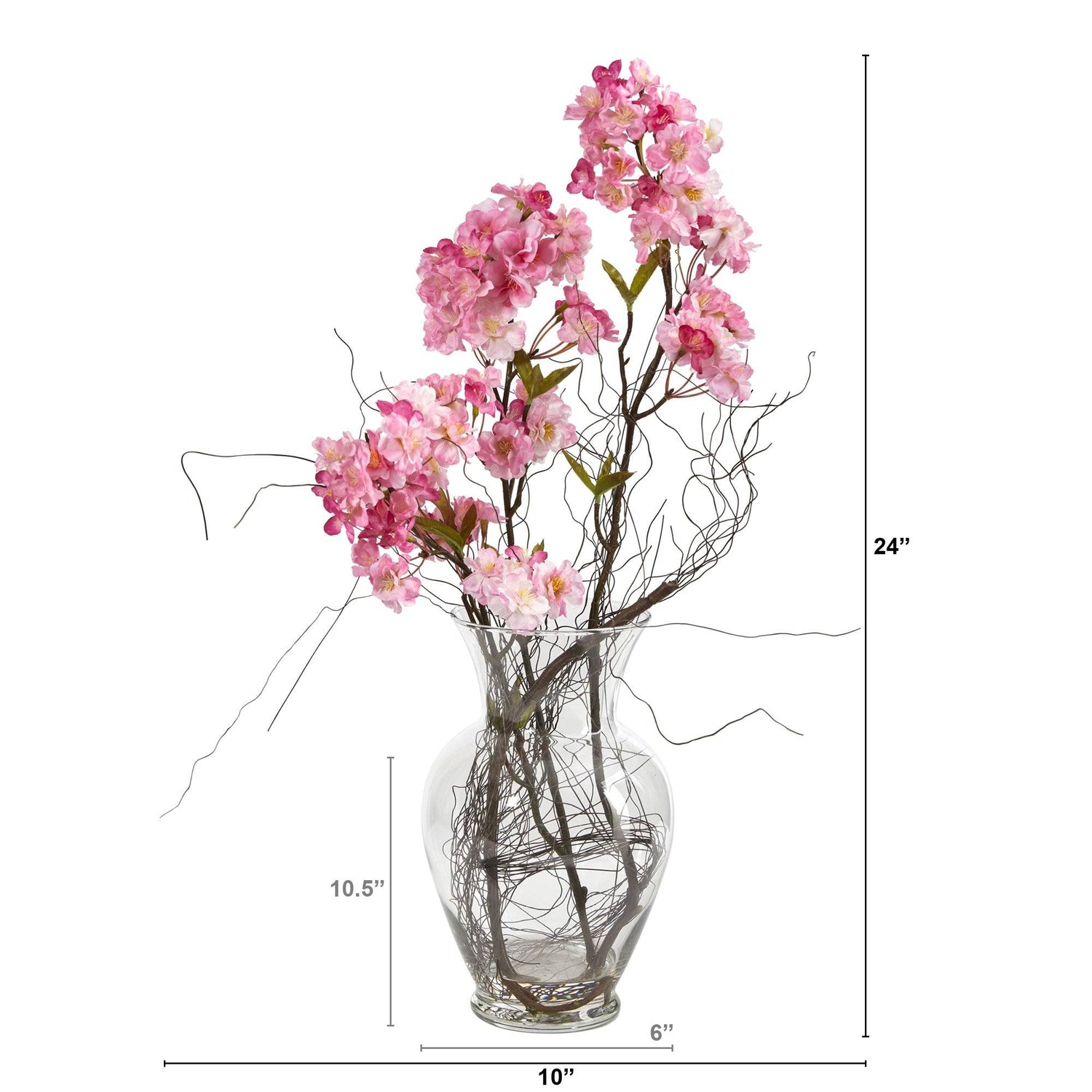24” Cherry Blossom Artificial Arrangement in Glass Vase